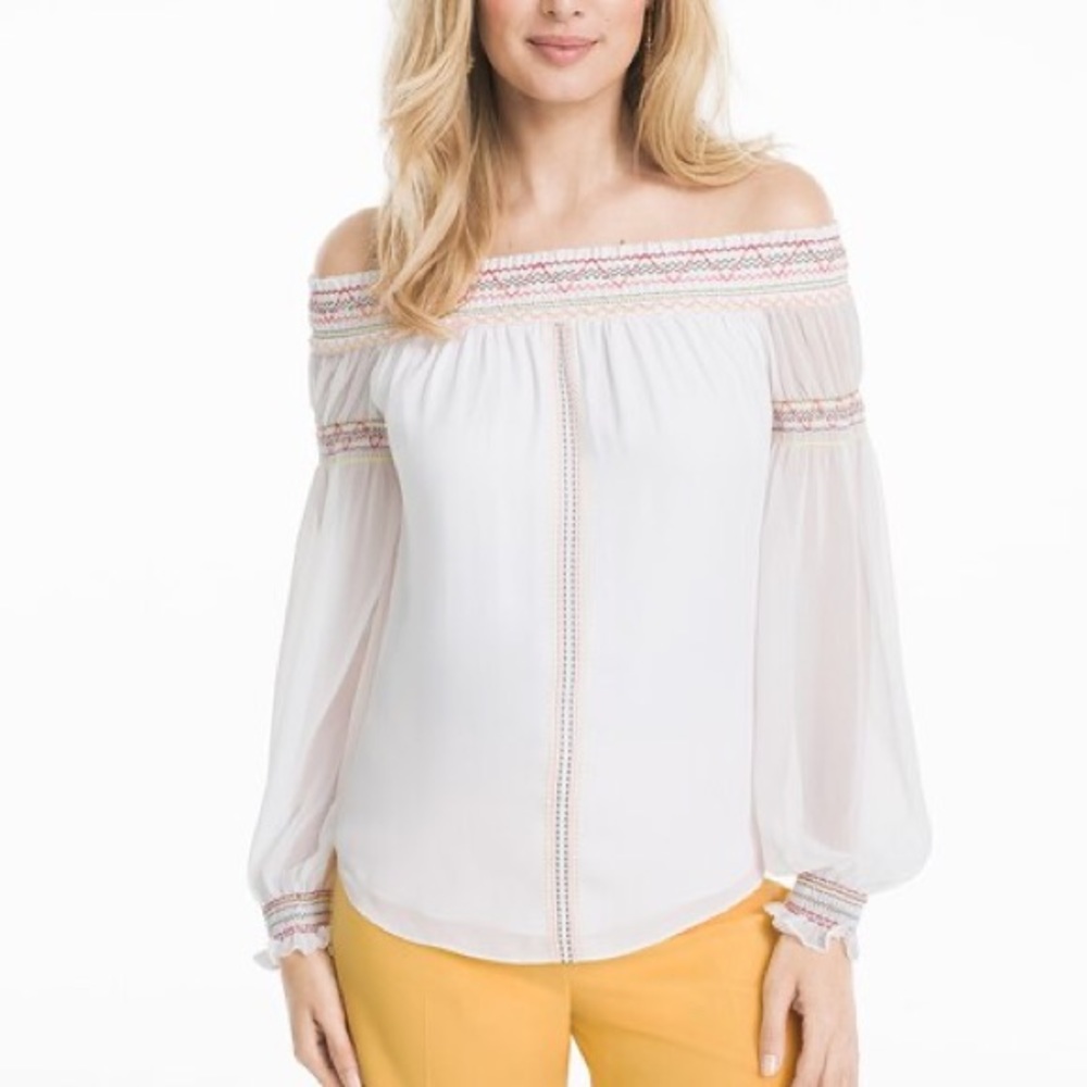 White House Black Market Off Shoulder Embroidered Blouse